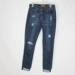 CLING GIRL Denim Jeans Woman Size 3 Dark Blue Mid Rise Skinny Rolled Cuffs U.S.A